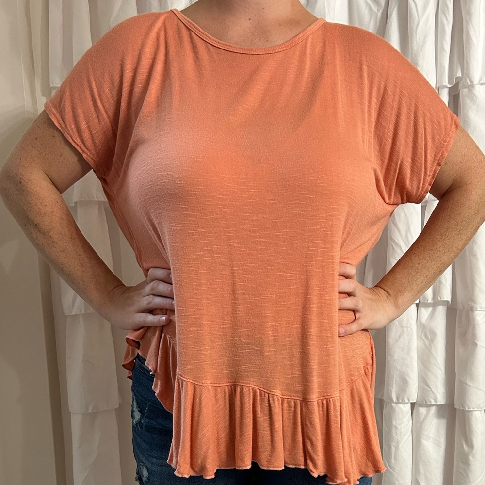 Women's Orange Ruffle Hem Top